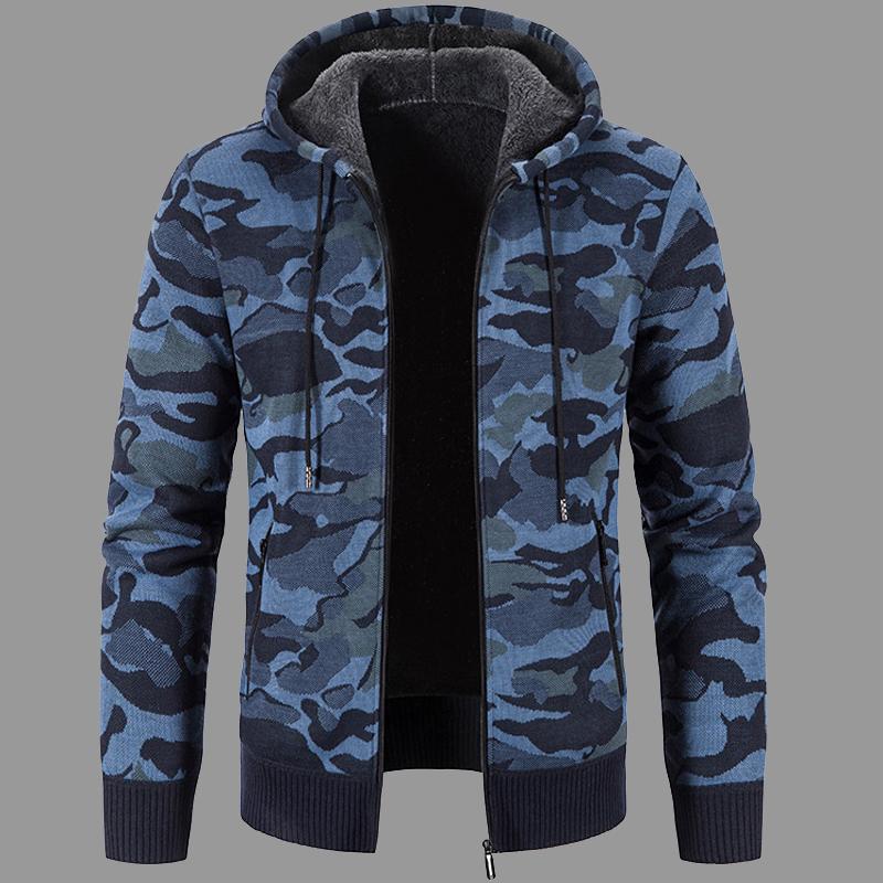 Men's Winter Thick Warm Camouflage Cardigan Sweatercoat Hooded Jacket Male Autumn Slim Fit Hood Outwear Sweater Coat Clothing
