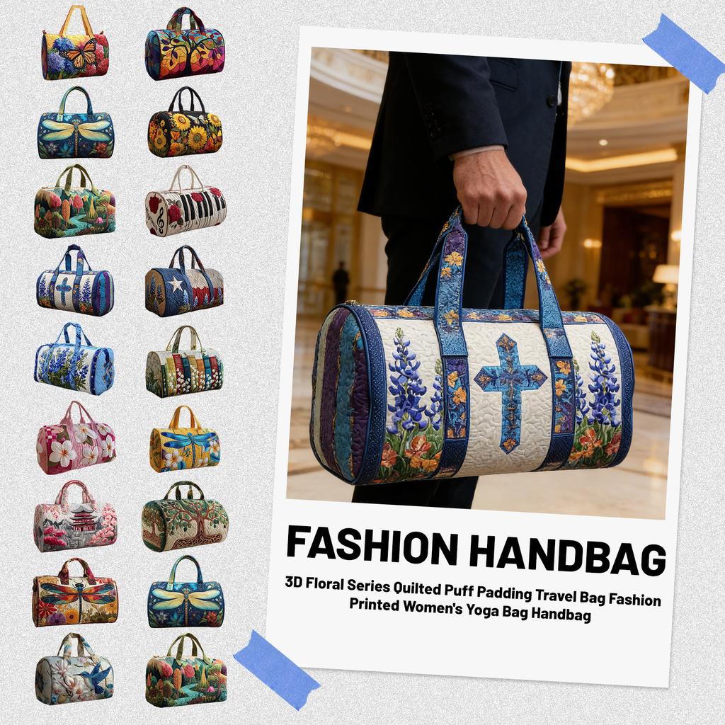 Borsa da Viaggio Trapuntata Imbottita Serie Floreale 3D Borsa Yoga da Donna alla Moda Stampata Borsa a Mano