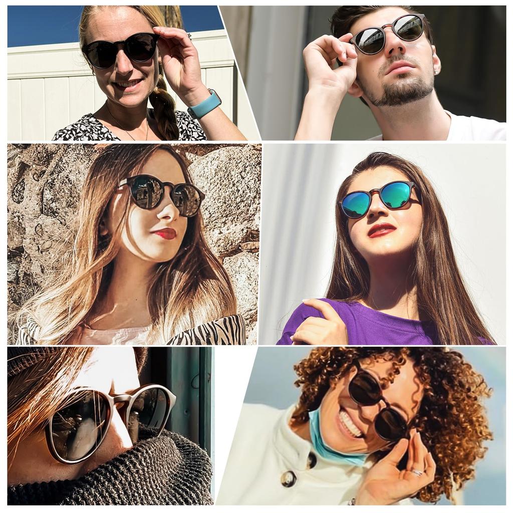 Sungait Polarized Sunglasses Vintage Round Retro Style UV400 Matte Black Frame Gray Lens SGT166HEIKHU Women's Men's