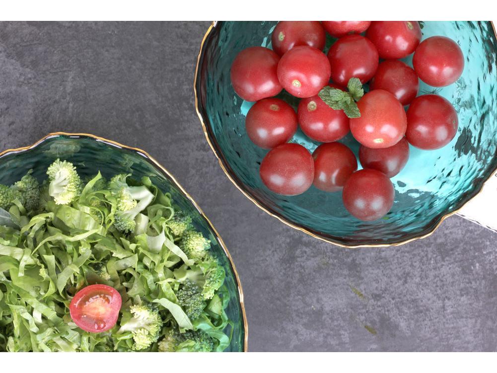 Japanese Gold Rim Hammered Glass Bowl - Fruit Salad & Sushi Plate Tableware