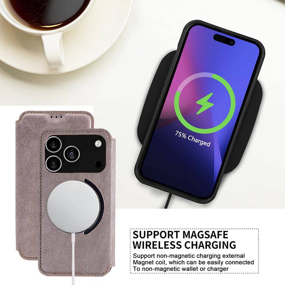 For iPhone 17 Pro Case Compatible with MagSafe Wallet Stand Leather Flip Phone Cover