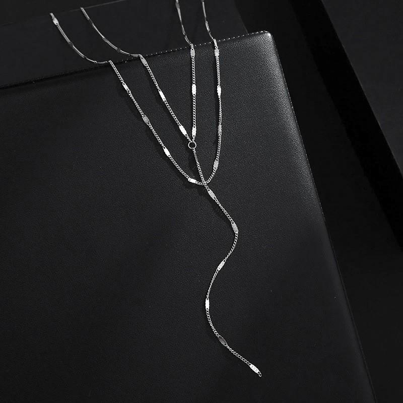 Elegant Geometric Double-Layered Y-Shaped Tassel Necklace for Women