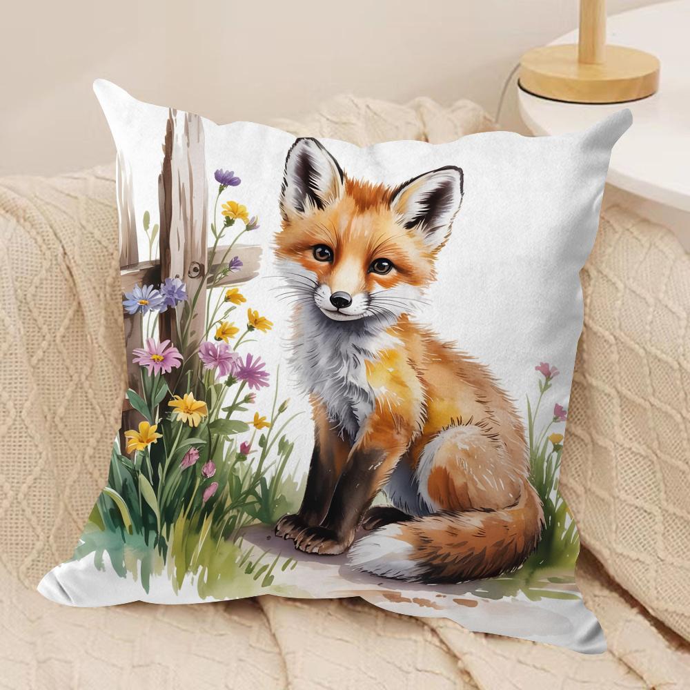 Fox printed Cushion Cover Soft Plush Fabric DoubleSided Printed Cushion Covers for All Seasons Modern HomeDecor Gift