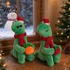 Green Red Plush Figurine Cute Christmas Dinosaur Doll Mini Stuffed Dino Toy with Santa Hat Decorative Accent for Windows & Scarf Soft Animal Holiday