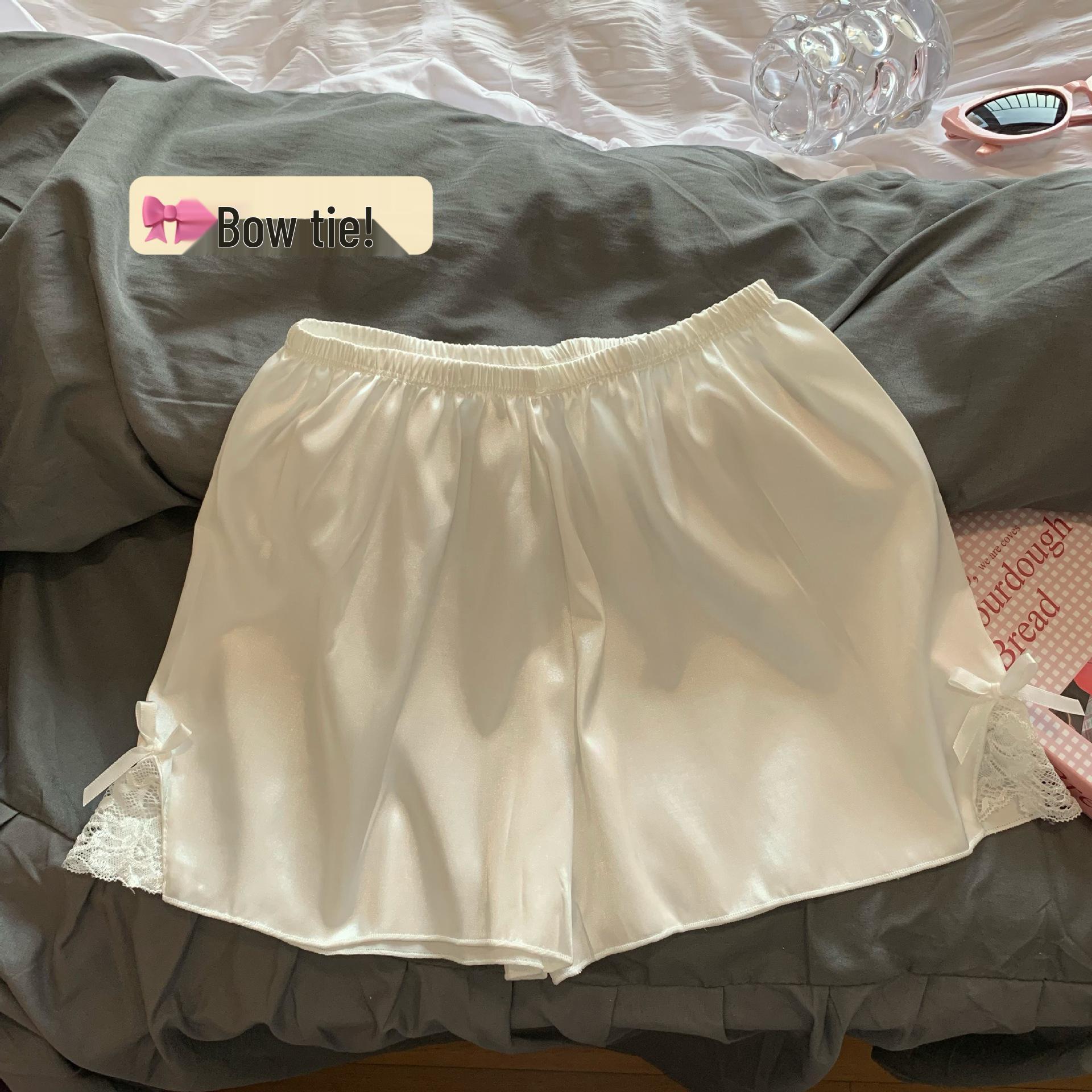 2026 White Safety Summer Shorts with Black Lace Trim - Anti-Exposure Base Layer One Size