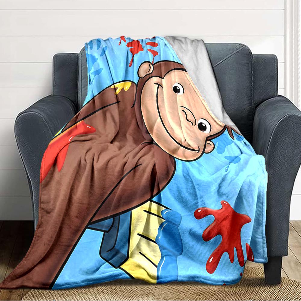 1pc Curious George (3) Blanket, Gift, for Men and Women, Soft Blanket, Good for Sofa Bed Couch Travel, Lightweight Flannel Blanket