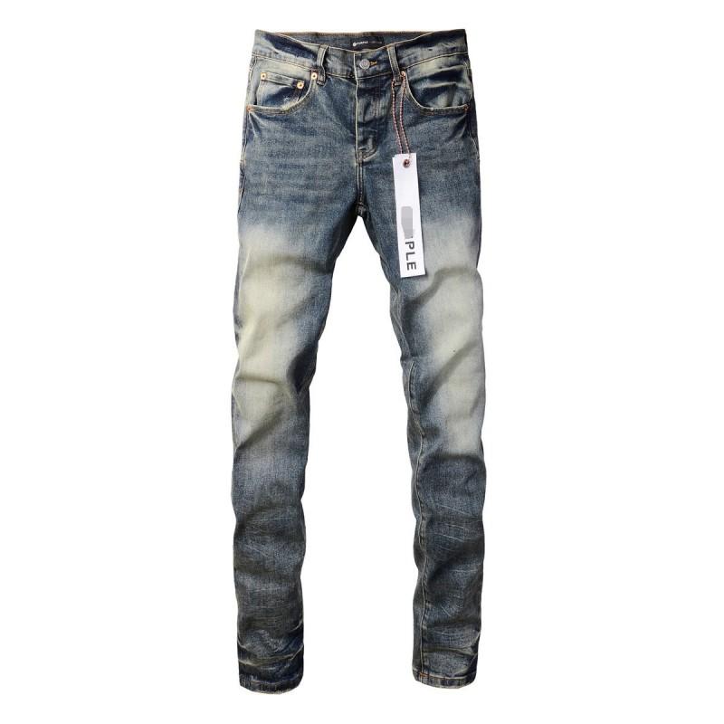Mens Slim Fit Distressed Denim Jeans With Embroidered Patch Vintage Ink Wash Stretch Cotton Streetwear Style