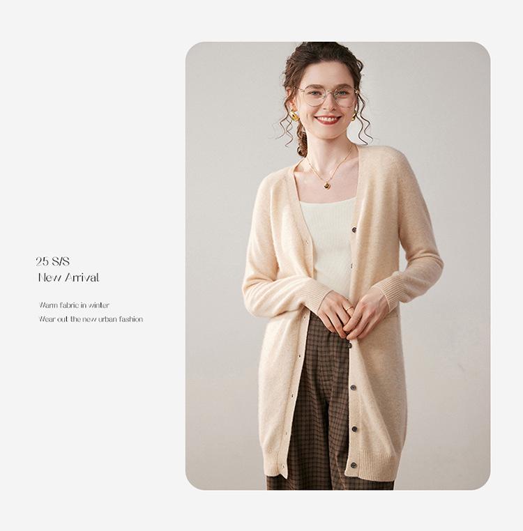 Autumn Winter Cashmere Knit Cardigan - Versatile, Soft & Comfortable, Solid Color, Mid-Length
