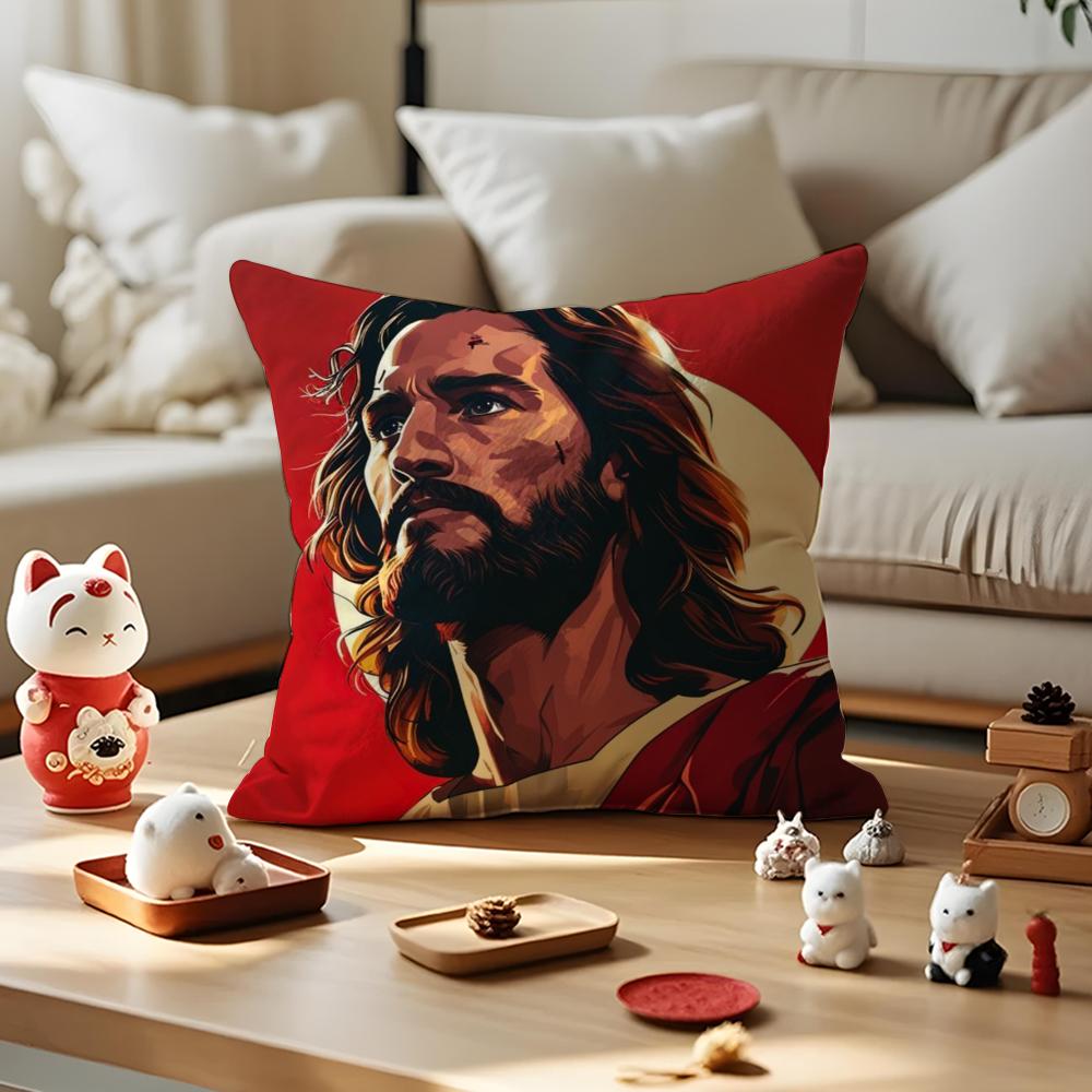 Jesus Christ Portrait Cushion Cover Silky Short Plush Invisible Zipper Dustproof Sofa Pillow Case for Home Decor