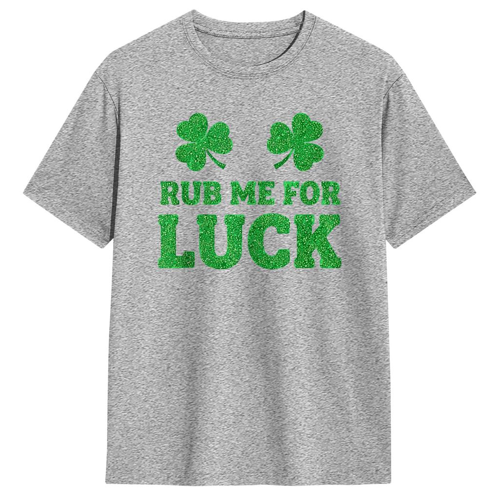 StPatricks Day Rub Me for Luck Shamrocks Shenanigans Mens T Shirts Casual Tees Short Sleeve TShirts Cotton Printed Clothing