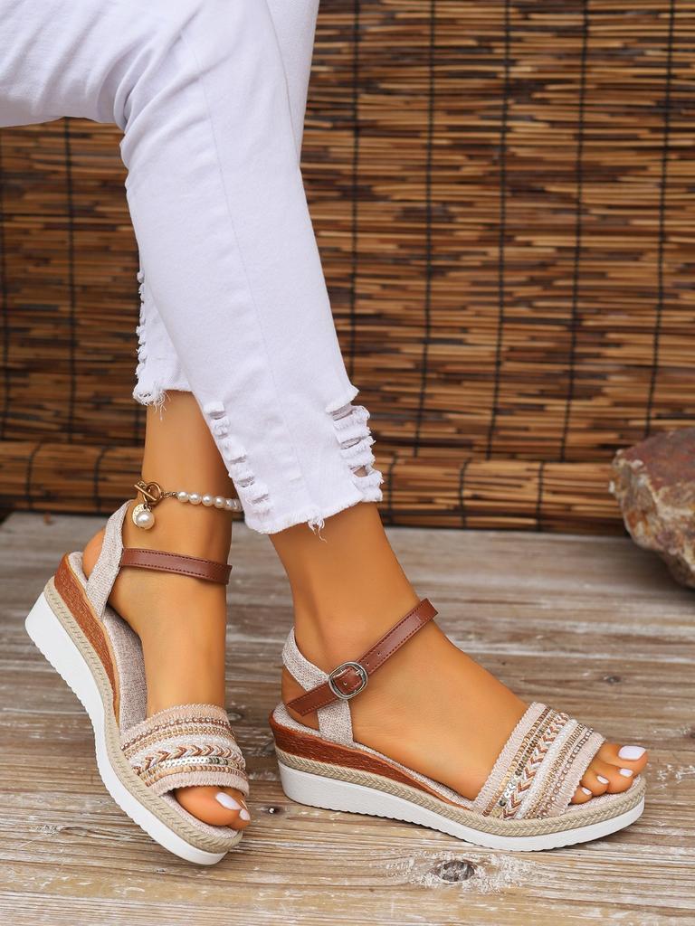 Fashion Large Size Women's Sandals Summer Flat Wedges Heel Fish Mouth Cloth Surface Outdoor Casual Versatile Sandals Women 2024