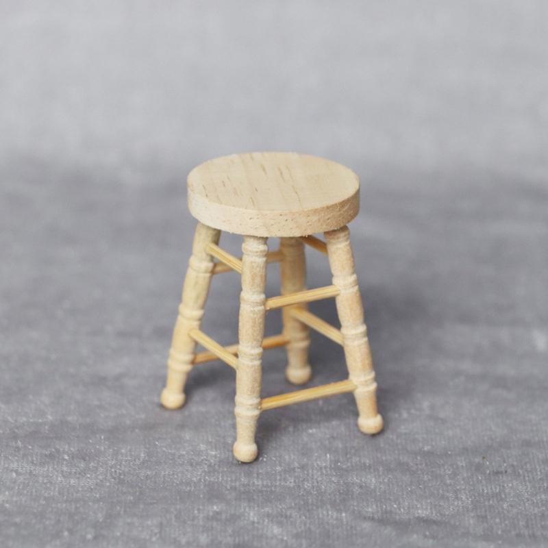 Wood Stool Toy Figure Model Realistic Vintage Realistic Doll House Pretend Girls Gift Vintage Realistic Round Top Stool