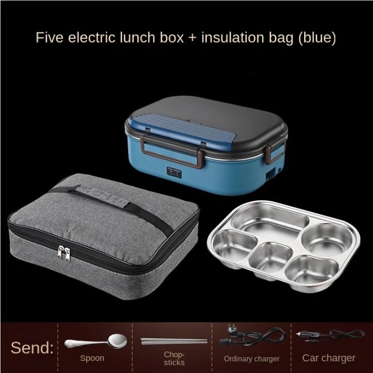 Stainless steel food electric 5-grid large lunch box,no water injection heating,can be for car charging insulated lunch box