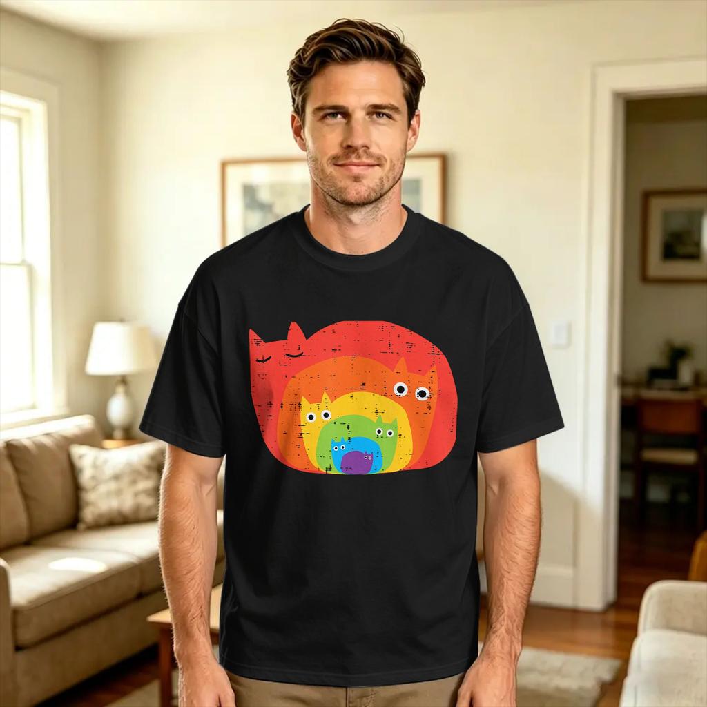 Vintage T Shirt Summer Gay Rainbow Cats in Cats LGBT Flag Pride Month Hip Hop T Shirts Cotton Tshirt for Couple Y2K Funny Tees