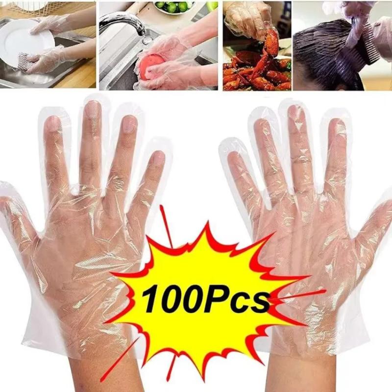 

100/200Pcs Disposable Gloves Plastic Gloves Transparent Eco-Friendly Cleaning Gloves for DIY Cooking Kitchen Accessories 100pcs