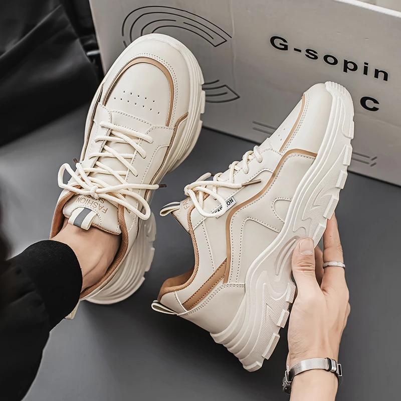 2024 New Men's Thick-Soled Sports Shoes Casual Shoes Lace-Up Fashion Shoes Men's Outdoor Running Sports Shoes Vulcanized Shoes
