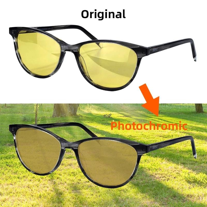 Photochromic Polarized Sunglasses Women Night Driving Glasses Cat Eye Acetate Frame Woman Blue Light Computer Glasses 138Mm