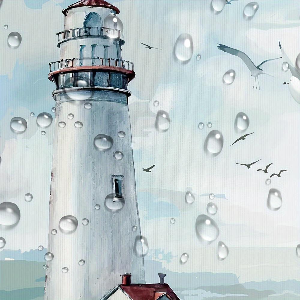 Nautical Coastal Shower Curtain, Ocean Lighthouse & Sailboat Design, Blue Teal Decor With Hooks, Bathroom & Window Use