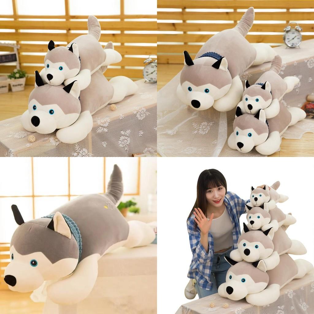 Cute Gray Lying Posture Husky Plush Doll Toy For Cuddly Play And Collection