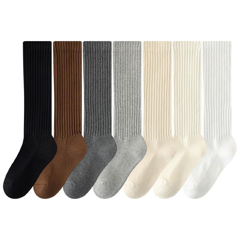 Female Spring and Autumn New Style Leisure All Match Solid Color Boneless Calf Pile Socks
