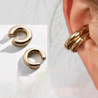 Minimalist Asymmetrical Polished Alloy Earring with Double Round Cuff