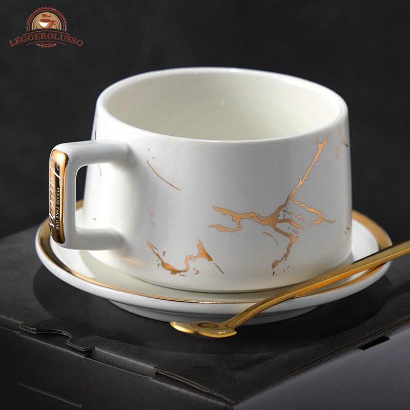 

OLOEY European Style Gold-Painted Ceramic Coffee Cup with Saucer