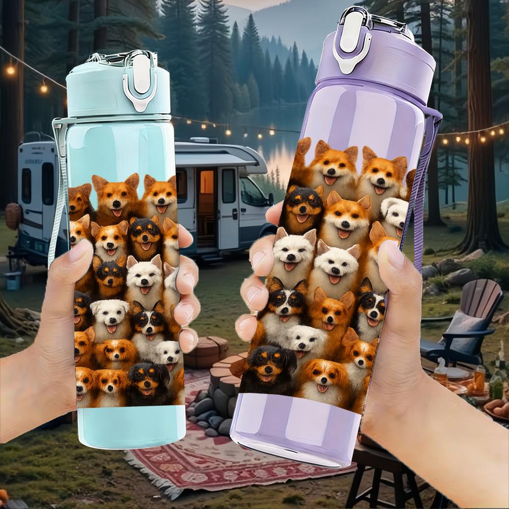 1PC Diverse Puppy Grid Collage 750ml Color Plastic Sports Water Bottle Leakproof Flip Straw Lid For Sports Office Home Use