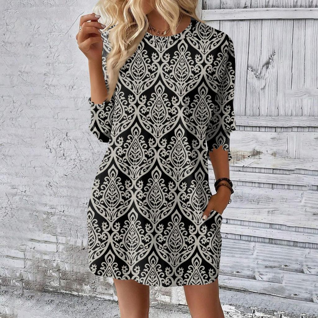 Women's Fashionable Retro Printing Loose Dress