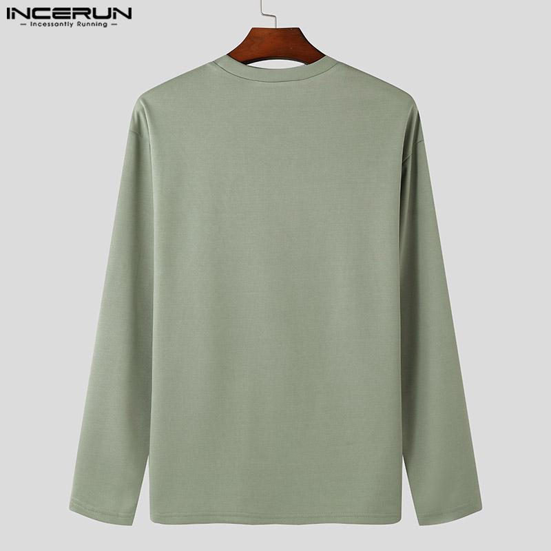 INCERUN Men Spring Autumn Round Neck Long Sleeve Buttons Pullovers Tops