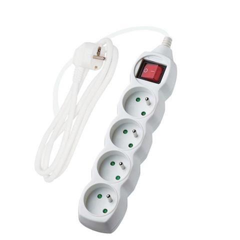 Extension Cord with Switch, 4 Sockets, White, 3