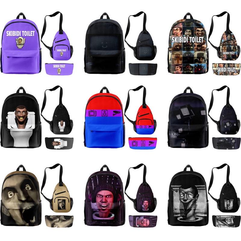 2023 Neu Skibidi Toilet Streich Rucksack Set Oxford Stoff Unisex 20l Fassungsvermögen Atmungsaktiv