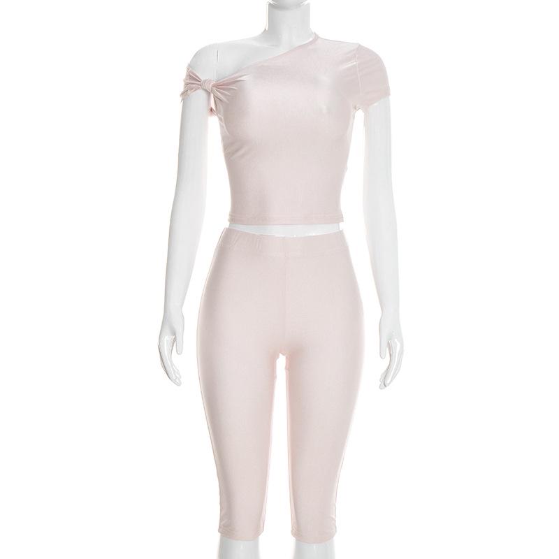 European & American Women s One-Shoulder Bodycon Twisted Set - New Sexy Solid Color Slimming Style Large