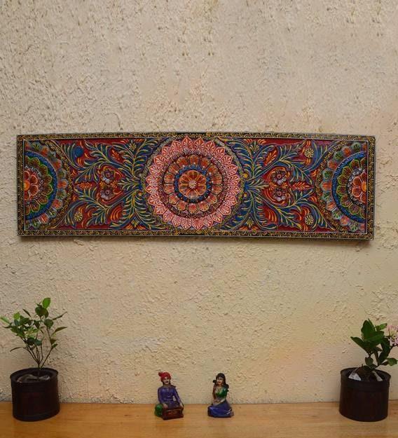 Hand-Painted Wooden Wall Panel: Indian Ethnic Floral Design