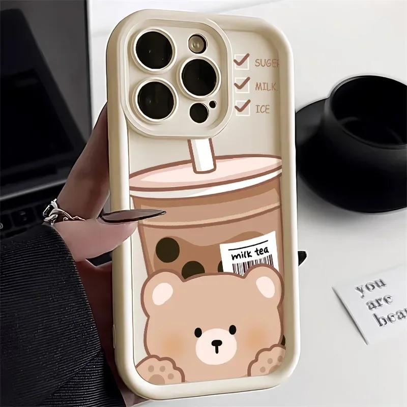 Cartoon Cute Bear Phone Case For iPhone 16 Case iPhone 11 12 13 14 15 Pro Max XR XS X 7 8 15 16 Plus Candy Silicone Soft Cover