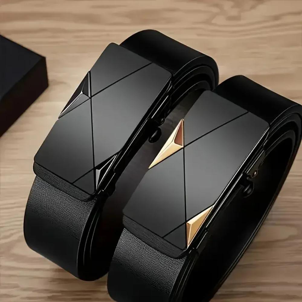 Stylish PU Leather Men's Business Belt Automatic Buckle Adjustable Men's Leather Belt Waistband for Daily Life