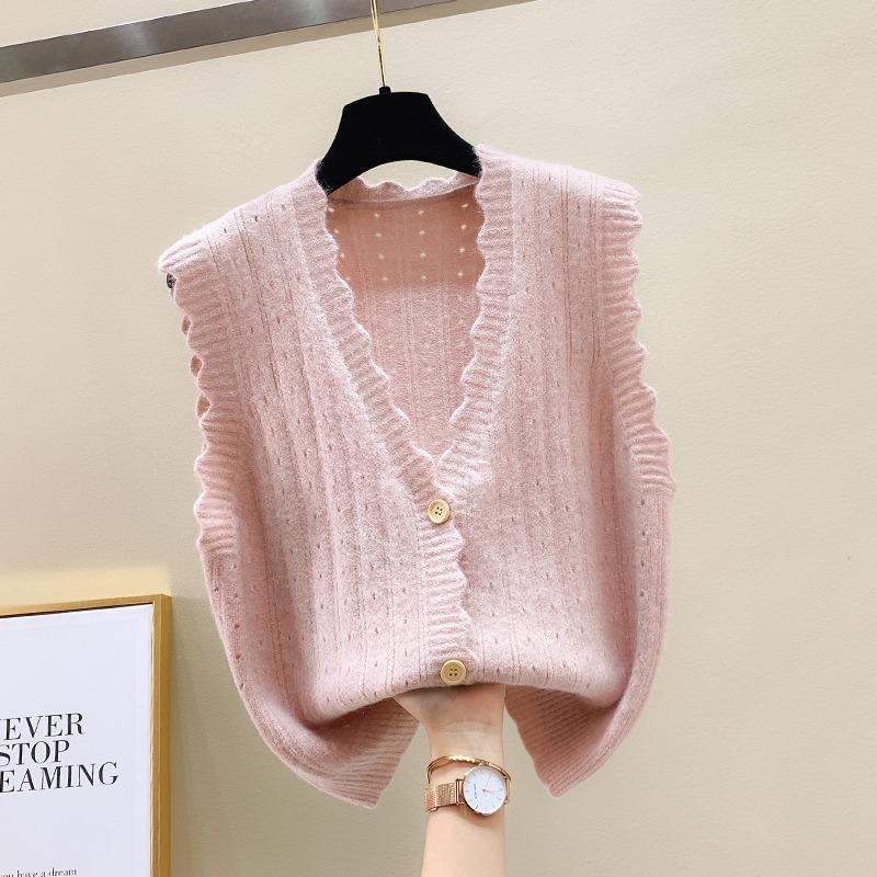 v neck sleeveless knitted cardigan sweater vest for women early autumn new fashion loose short tank tops loose casual solid color elegant clothing