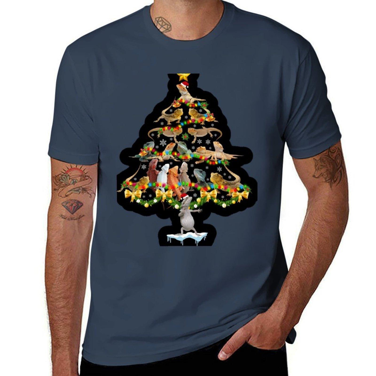 Bearded Dragon Christmas Tree Funny TShirt High Elasticity Sports Tee Shirt S