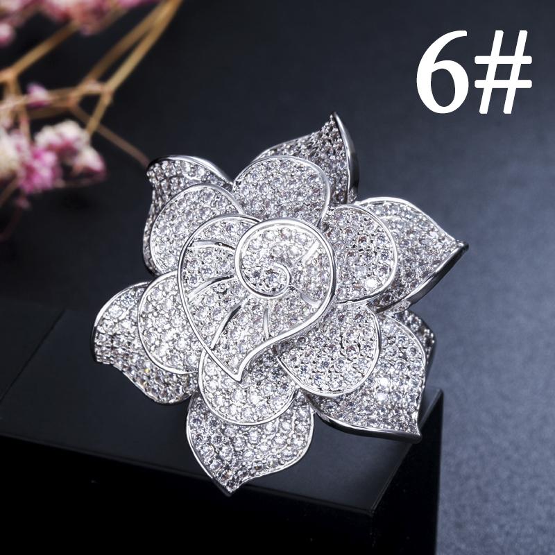 CMM Yellow Gold Color Luxury Cubic Zirconia Big Geometric Flower Wedding Party Rings for Women