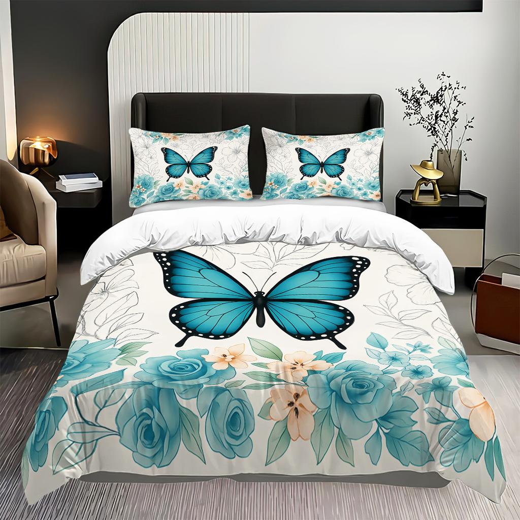 Quilt Cover Three-Piece Set Black Butterfly 3D Digital Printing Kit Pillow Cover Quilt Cover