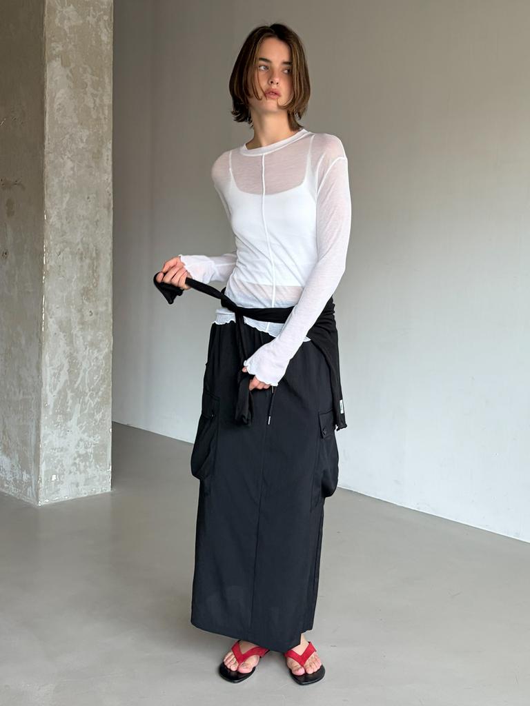 Kelidu Big Pocket Cargo Maxi Skirt_Black