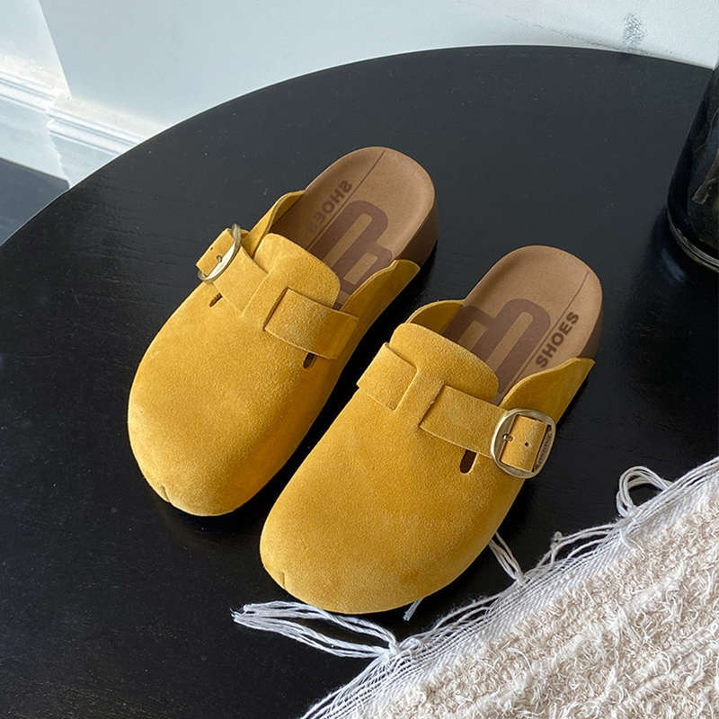 

Platform Birkenstock shoes bag head half slippers women s summer wear 2025 new one-pedal ugly cute Boken cool slippers single shoes 35 жёлтый