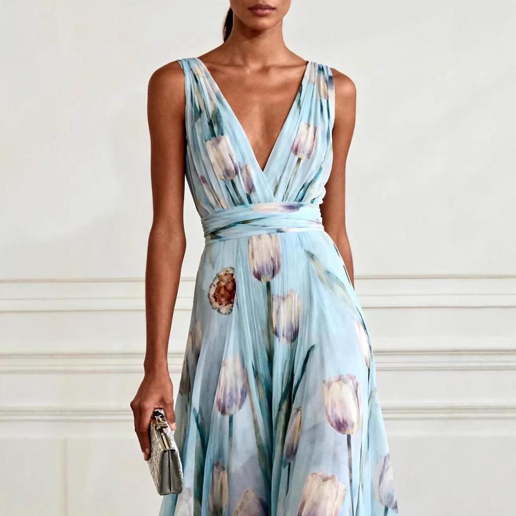 2026 European & American V-neck Resort Casual Party Dress