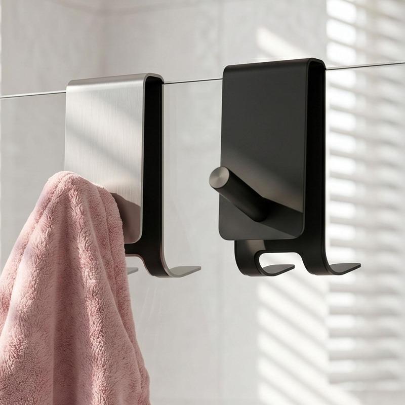 Double-sided Glass Hook Stainless Steel Rust Resistant Heavy Duty Space Saving Hanger For Clothes Coat Towel Storage Organizer