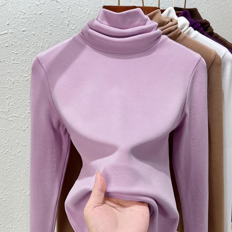 Double-sided German velvet turtleneck bottoming shirt for women's autumn and winter new long-sleeved T-shirt inside, heating and warm top