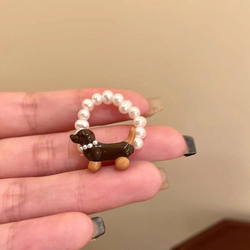 

Korean Delicate Puppy Pearl Rings for Women Girls Cute Cartoon Pearl Bead Ring Set Fashion Jewelry Accessories Student Gifts