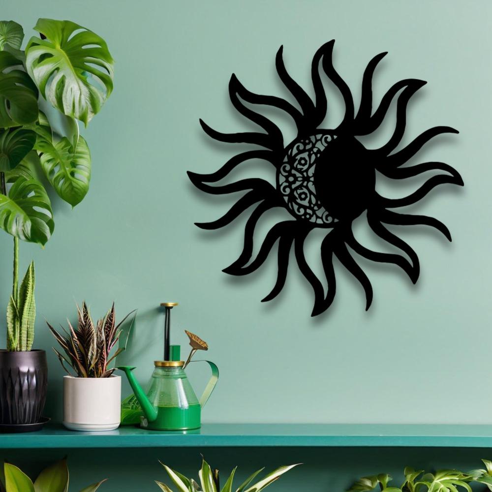 Sol och Måne Väggkonst Metalldekor Skulptur för Hem Halloween Julklapp