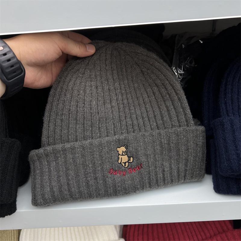 Winter Brief Stickerei Damen Wollstrickmütze großer Kopfumfang warm Ohrenschutz Kältemütze vielseitige Beutelmütze Tide