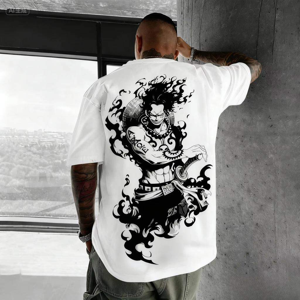 Vintage Oversize Anime T Shirt Men One Piece Luffy Women Short Sleeve Tee Summer Casual Top Streetwear Cartoon Print Y2k Clothes