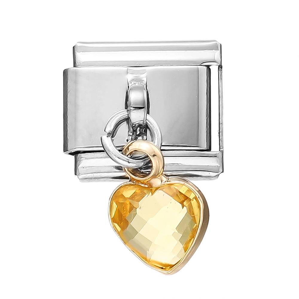 1pcs Italian Charm Links with Rhinestone Heart Pendants Fit 9mm Stainless Steel Bracelet Making Women Jewelry Accessories
