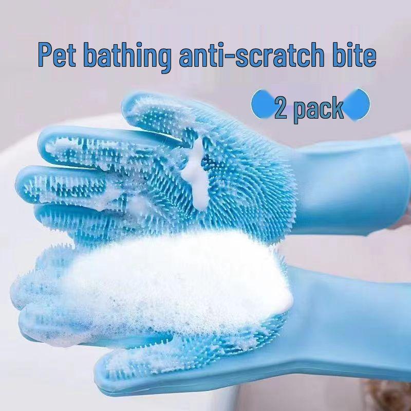 Pet Bathing Gloves, Anti-Scratch & Anti-Bite, for Dogs & Cats, Ideal for Poodles & Retrievers, with Extended Scrubbing Brush